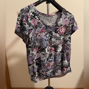 LOFT Floral Short Sleeve Top - Black and Pink